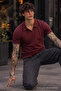 Men's 100% Cotton Claret Red Polo Neck T-Shirt - 5