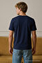 Men's Short Sleeve Comfortable Cotton Navy Blue T-Shirt - 3