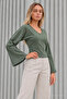 Women's Stylish Body-Hugging V-Neck Khaki Blouse - 4