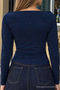Women's Navy Blue Basic Fitted Blouse - 6