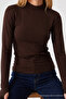 Women's Slim Fit Raglan Sleeve Brown Knitted Blouse - 6