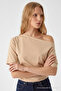 Women's Off-Shoulder Short Sleeve Beige Blouse - 2