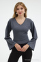 Women's V-Neck Long Sleeve Tight 3-Piece Blouse - 4