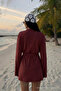 Women's V-Neck Loose Belted Burgundy Kimono - 5
