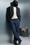 Men's Navy Blue Linen Trousers with Elastic Waist - 5