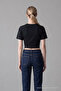 Women's Wide Short Sleeve Black Crop T-Shirt - 5