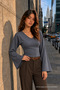 Women's Knitted Cotton Slim Fit Smoked Blouse - 2