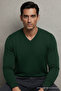 Men's Long Sleeve Loose V-Neck Green Knit Sweater - 4