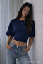 Women's Bodycon Wide Sleeve Navy Blue Blouse - 4