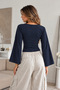 Women's V-Neck Bodycon Navy Blue Blouse - 3