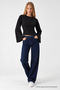 Women's Body-Hugging Knitted Black Casual Blouse - 2
