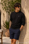 Knitted Long Sleeve Black Men's Sweatshirt - 4