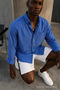 Men's Casual Striped Blue Oversize Linen Shirt - 4
