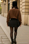 Women's Crew Neck Winter Oversized Brown Sweater - 4
