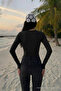Women's Crew Neck Slim Fit Black Blouse - 5