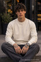 Knitted Winter Casual Ecru Men's Sweatshirt - 4