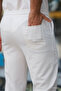 Men's Elastic Waist Lace-Up Jogger White Fabric Trousers Relaxed Cut Side Pockets - 3