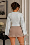 Women's Slim Off-Shoulder Gray Cotton Blouse - 3