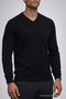 Men's Long Sleeve Loose V-Neck Black Knit Sweater - 2