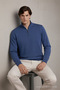 Men's Zippered Casual Blue Knit Sweater - 5