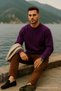 Men's Thick Crew Neck Casual Purple Sweater - 4
