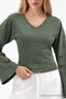 Women's Raglan Sleeve Textured Crop Khaki Blouse - 5