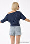 Women's Off-The-Shoulder Cotton Navy Blue Slim Fit T-Shirt - 5