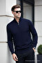Men's Half Zipper Casual Navy Knit Sweater - 3