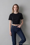 Women's Wide Short Sleeve Black Crop T-Shirt - 3