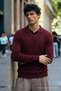 Men's Long Sleeve Regular Fit Burgundy Sweater - 2