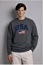 Men's America Printed Loose Fit Smoked Sweatshirt - 3