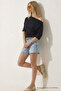 Women's Off-The-Shoulder Short Sleeve Black Tight T-Shirt - 5
