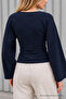 Women's Stylish Body-Hugging V-Neck Navy Blue Blouse - 6