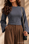Women's Knitted Slim Fit Elegant Smoked Blouse - 5