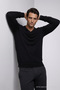 Men's Long Sleeve Loose V-Neck Black Knit Sweater - 5