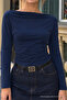 Women's Navy Blue Basic Fitted Blouse - 5