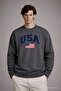 Men's America Printed Loose Fit Smoked Sweatshirt