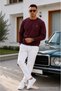 Burgundy Plain Sleeve Regular Men's Sweatshirt - 4