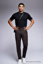 Men's High Waist Straight Leg Brown Trousers - 3