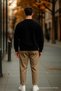Men's Casual Basic Black Loose Sweater - 6