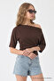 Women's Boat Neck Half Sleeve Coffee Blouse - 2