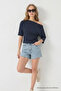 Women's Boat Neck Half Sleeve Navy Blue Blouse - 3