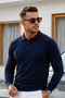Men's Cool Medium Thick Knitwear Navy Blue Sweater - 6