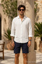 Men's Polo Collar Loose White Muslin Shirt - 2