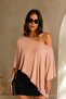 Women's One-Shoulder Beige Asymmetrical Draped Blouse