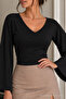 Women's Casual Bodycone Black Knitted Blouse - 5