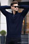 Men's Half Zipper Casual Navy Knit Sweater - 6