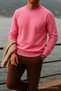 Men's Thick Crew Neck Casual Pink Sweater - 4