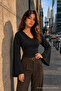 Women's Knitted Cotton Slim Fit Black Blouse - 2