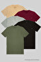Men's Crew Neck Slim Fit Basicbeige-Burgundy-Grimelange-Black-Khaki Color 5-Piece T-Shirt